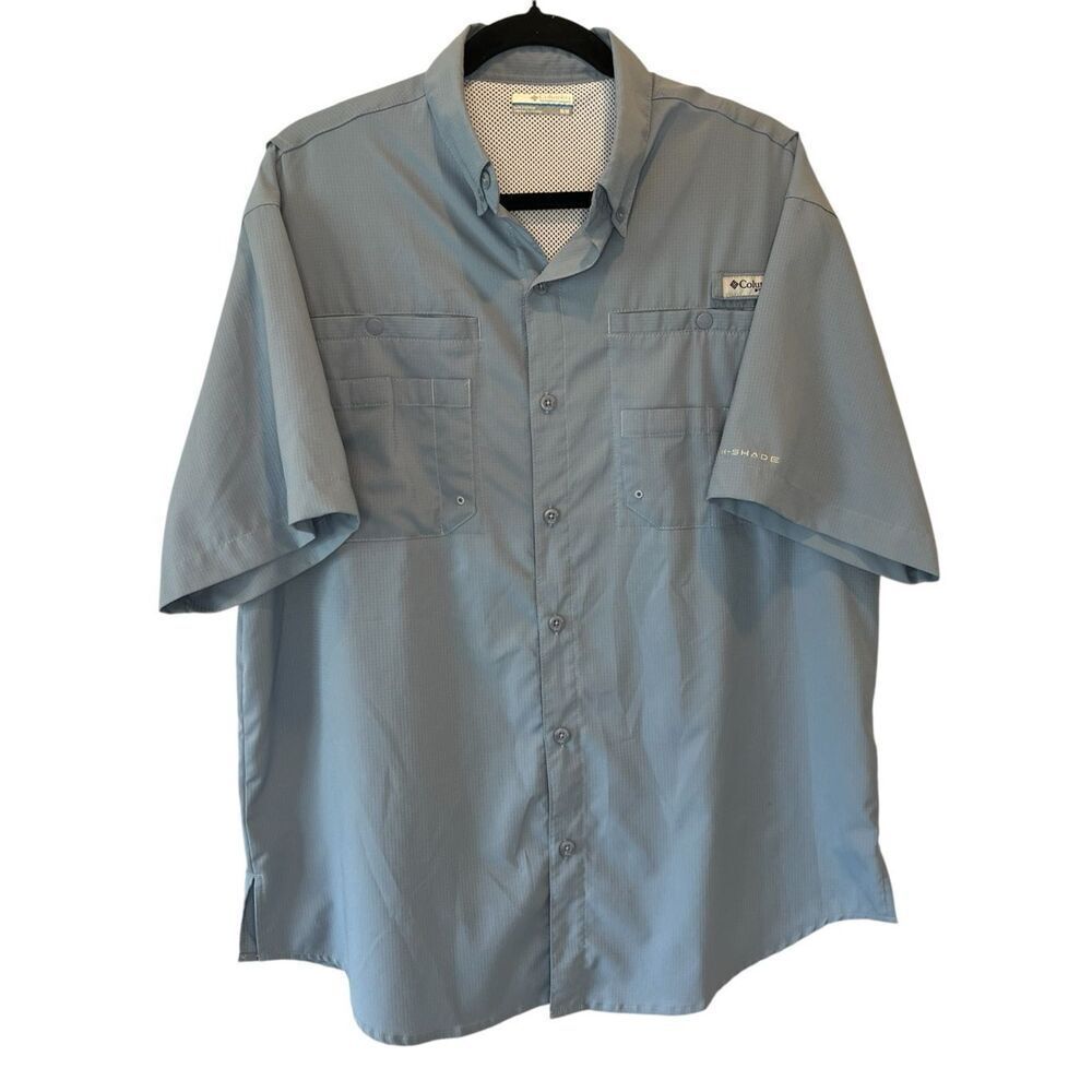 Columbia PFG Shirt Mens Medium Blue Omni-Shade Short Sleeve